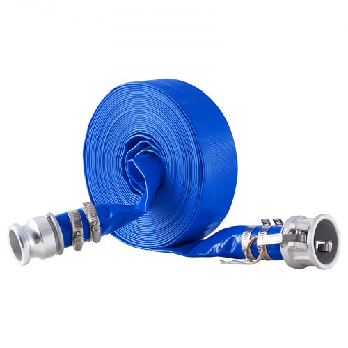 Backwash Hose 1.5 in x 50 ft Blue High Quality PVC Hose with Clamps