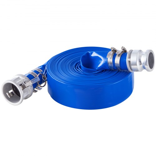 Backwash Hose 1.5 in x 50 ft Blue High Quality PVC Hose with Clamps