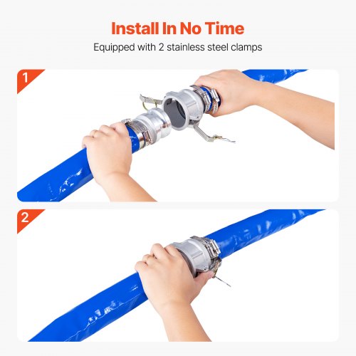 Backwash Hose 2 in x 100 ft Blue High Quality PVC Hose with Clamps