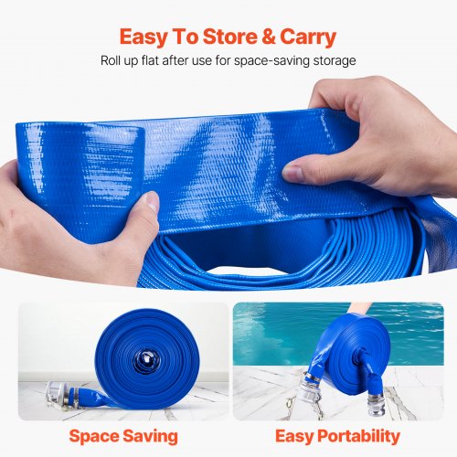 Backwash Hose 2 in x 100 ft Blue High Quality PVC Hose with Clamps