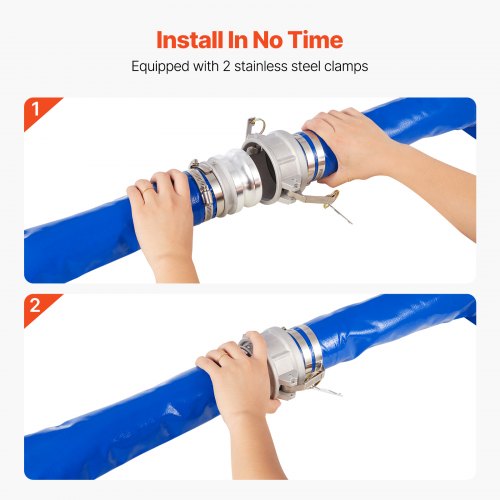 Backwash Hose 3 in x 50 ft Blue High Quality PVC Hose with Clamps