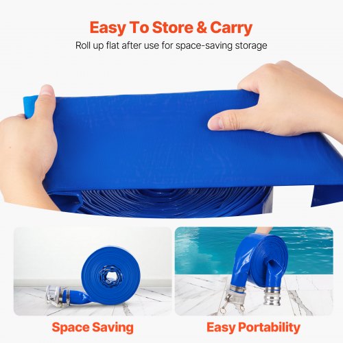 Backwash Hose 3 in x 50 ft Blue High Quality PVC Hose with Clamps