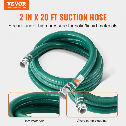 Suction Hose 2 in x 20 ft Green High Quality Hose with Camlock