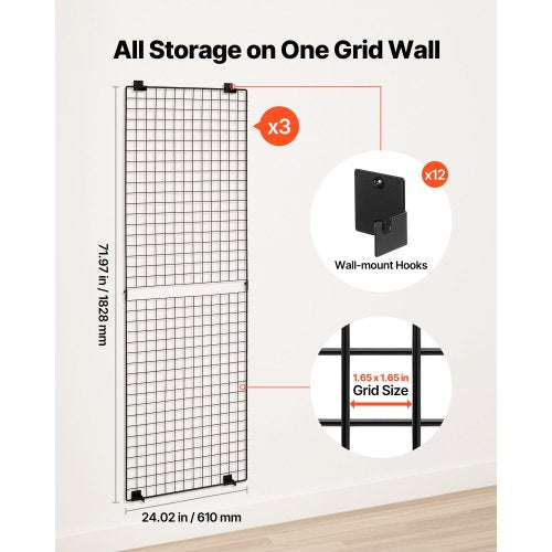 3 Packs Grid Wall Panels 2 x 6 ft Wire Grid Panels Display Rack