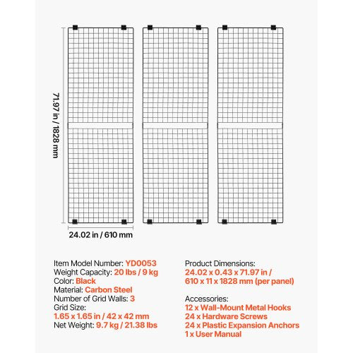 3 Packs Grid Wall Panels 2 x 6 ft Wire Grid Panels Display Rack