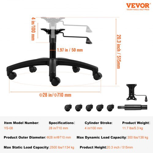 Office Chair Base Replacement 28 2500 lbs Static Load Heavy Duty