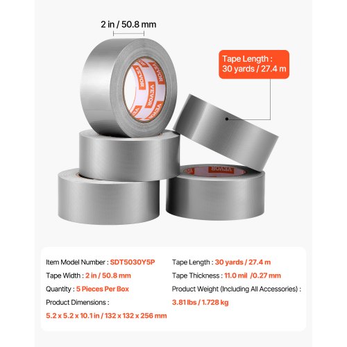 5Pack Duct Tape 2 in x 30 Yards No Residue Strong Adhesive Waterproof