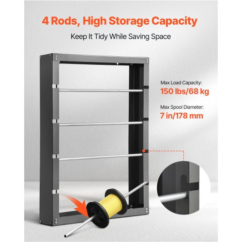 Wire Spool Rack 4 Adjustable Rods ColdRolled Steel Wire Spool Holder Wall