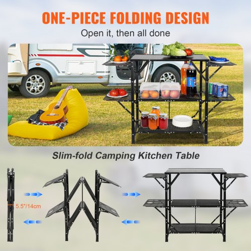 Camping Kitchen Table Onepiece Folding Portable Cook Station with A Carrying Bag