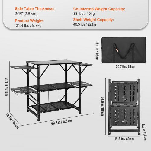 Camping Kitchen Table Onepiece Folding Portable Cook Station with A Carrying Bag
