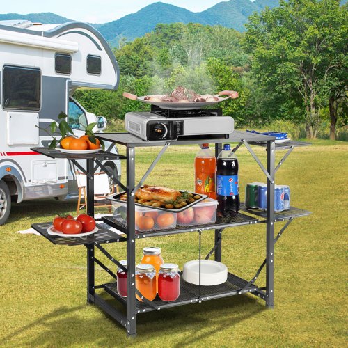 Camping Kitchen Table Onepiece Folding Portable Cook Station with A Carrying Bag