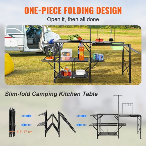 Camping Kitchen Table Onepiece Folding Portable Cook Station with A Carrying Bag