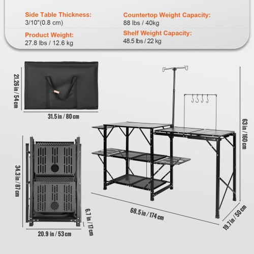 Camping Kitchen Table Onepiece Folding Portable Cook Station with A Carrying Bag