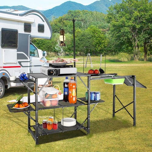 Camping Kitchen Table Onepiece Folding Portable Cook Station with A Carrying Bag