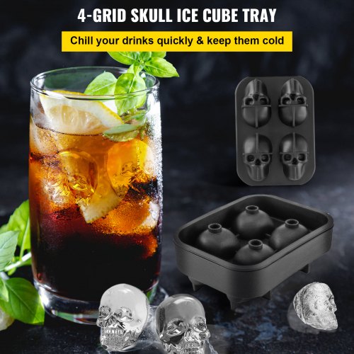 Skull Ice Cube Tray 4Grid Skull Ice Ball Maker Flexible Black Silicone