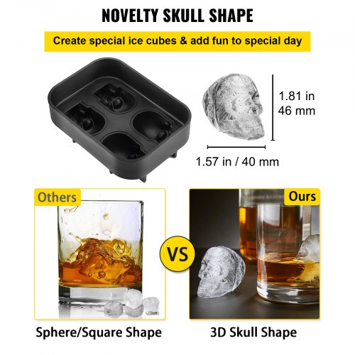 Skull Ice Cube Tray 4Grid Skull Ice Ball Maker Flexible Black Silicone