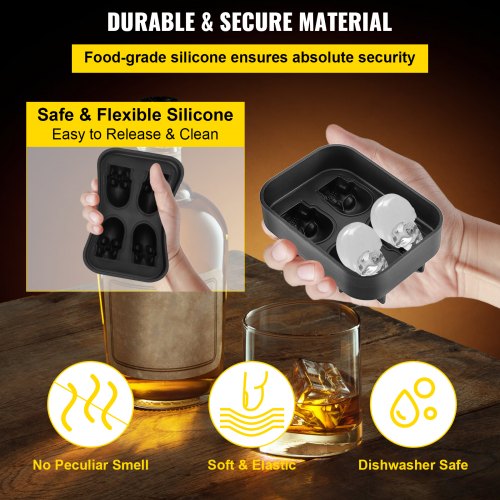 Skull Ice Cube Tray 4Grid Skull Ice Ball Maker Flexible Black Silicone