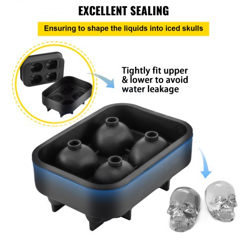 Skull Ice Cube Tray 4Grid Skull Ice Ball Maker Flexible Black Silicone