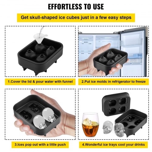 Skull Ice Cube Tray 4Grid Skull Ice Ball Maker Flexible Black Silicone