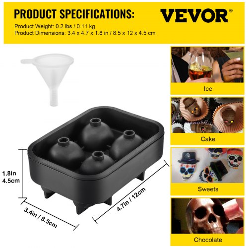 Skull Ice Cube Tray 4Grid Skull Ice Ball Maker Flexible Black Silicone