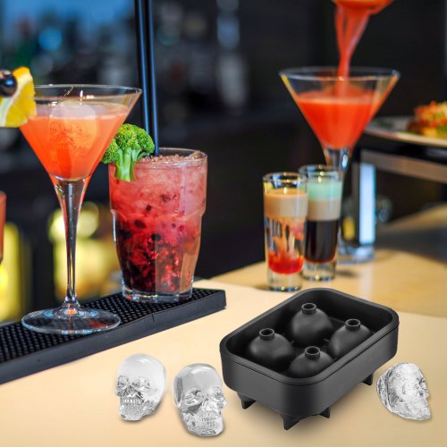 Skull Ice Cube Tray 4Grid Skull Ice Ball Maker Flexible Black Silicone