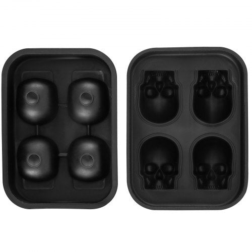 Skull Ice Cube Tray 4Grid Skull Ice Ball Maker Flexible Black Silicone