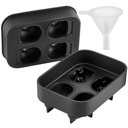 Skull Ice Cube Tray 4Grid Skull Ice Ball Maker Flexible Black Silicone