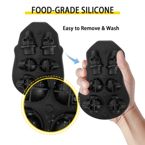 Skull Ice Cube Tray 6Grid Skull Ice Ball Maker Flexible Black Silicone