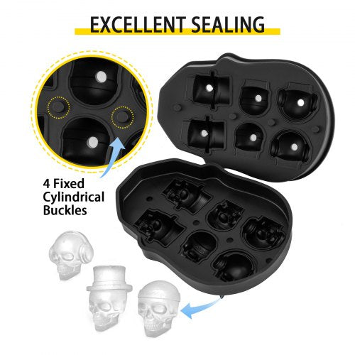 Skull Ice Cube Tray 6Grid Skull Ice Ball Maker Flexible Black Silicone