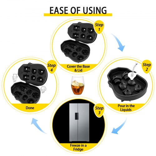 Skull Ice Cube Tray 6Grid Skull Ice Ball Maker Flexible Black Silicone