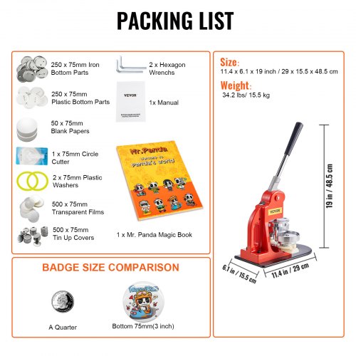 Button Maker Machine 75 mm 3 inch Badge Punch Press Kit Children DIY