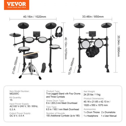 Electric Drum Set Electronic Drum Kit 150 Sounds for Beginners Adults – 100 V