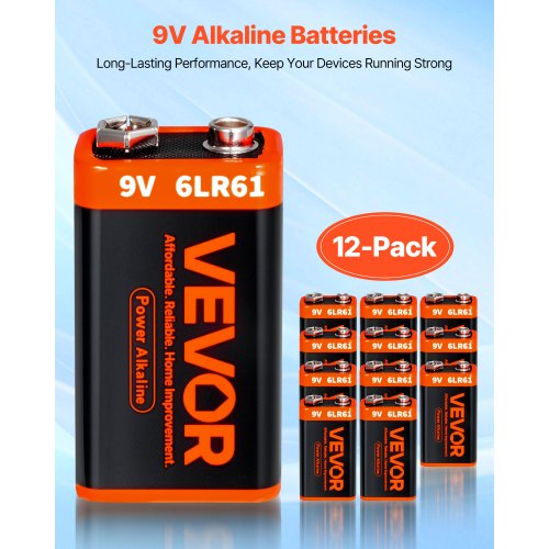 9V Alkaline Batteries 12Pack 9 Volt Square Battery for Smoke Detector