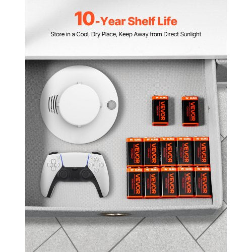 9V Alkaline Batteries 12Pack 9 Volt Square Battery for Smoke Detector