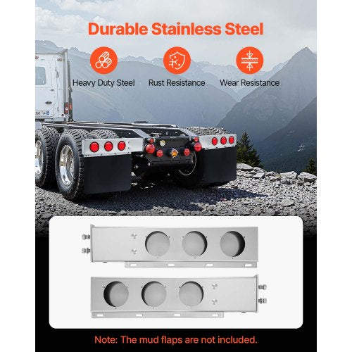 Stainless Steel Mud Flap Hangers with Light Cutouts 212 Bolt Spacing