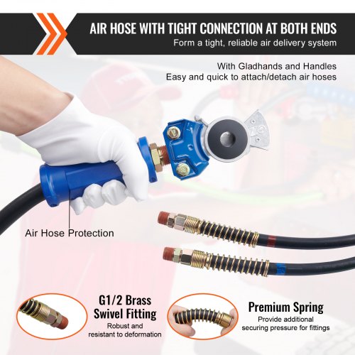 12FT Semi Truck Air Lines Kit with 2PCS Glad Hands 3in1 Air Hoses 7 Way