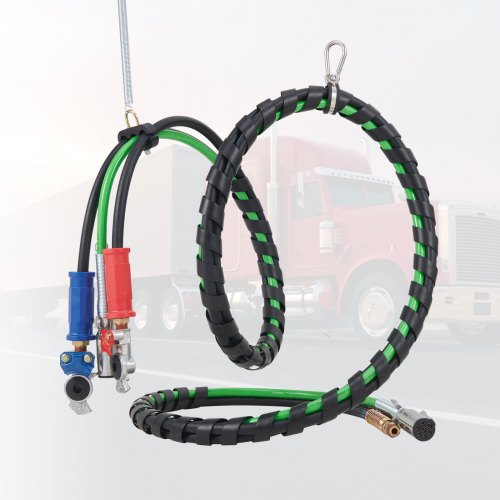 12FT Semi Truck Air Lines Kit with 2PCS Glad Hands 3in1 Air Hoses 7 Way