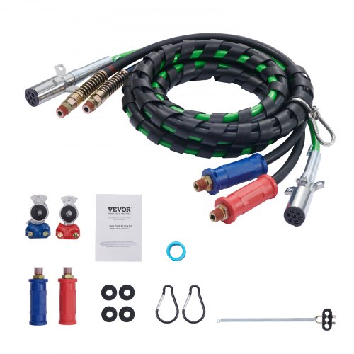 12FT Semi Truck Air Lines Kit with 2PCS Glad Hands 3in1 Air Hoses 7 Way