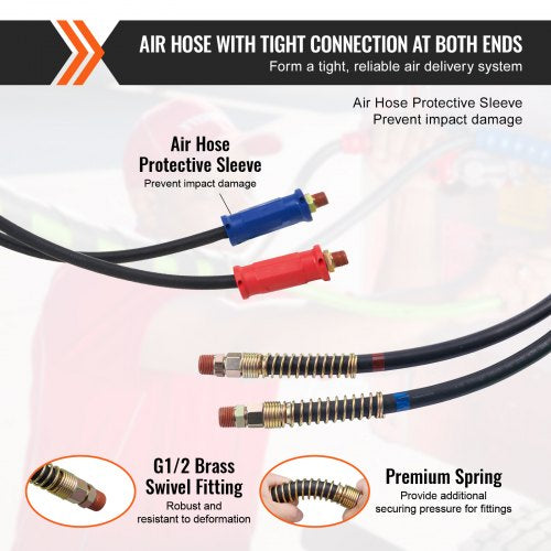15FT Semi Truck Air Lines Kit 3in1 Air Hoses ABS Power Line for Semi