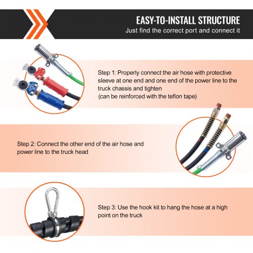 12FT Semi Truck Air Lines Kit 3in1 Air Hoses ABS Power Line for Semi