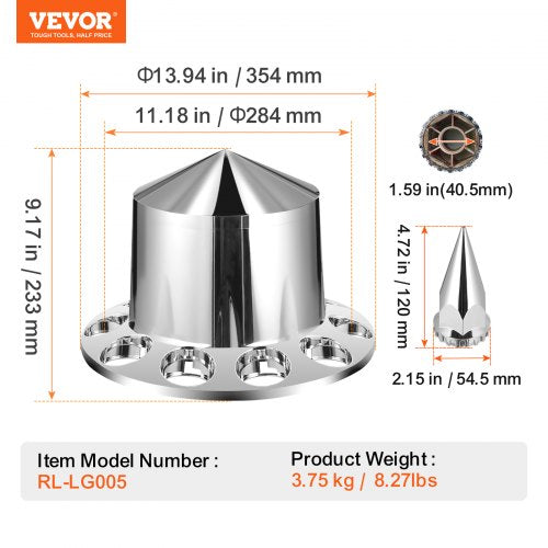 Rear Axle Wheel Covers Spiked Axle Cover for Semi Truck ABS Electroplate