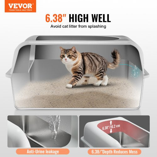 Cat Litter Box 6 inches Deep XL Extra Large Stainless Steel Cat Litter Box