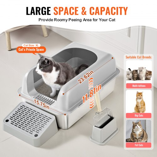 Cat Litter Box 6 inches Deep XL Extra Large Stainless Steel Cat Litter Box