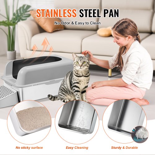 Cat Litter Box 6 inches Deep XL Extra Large Stainless Steel Cat Litter Box