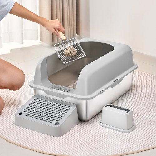 Cat Litter Box 6 inches Deep XL Extra Large Stainless Steel Cat Litter Box