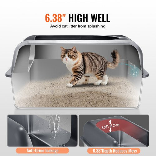 Cat Litter Box 6 inches Deep XL Extra Large Stainless Steel Cat Litter Box