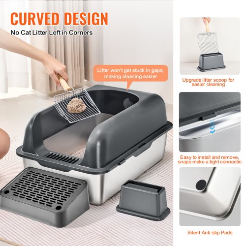 Cat Litter Box 6 inches Deep XL Extra Large Stainless Steel Cat Litter Box