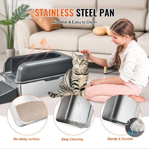 Cat Litter Box 6 inches Deep XL Extra Large Stainless Steel Cat Litter Box