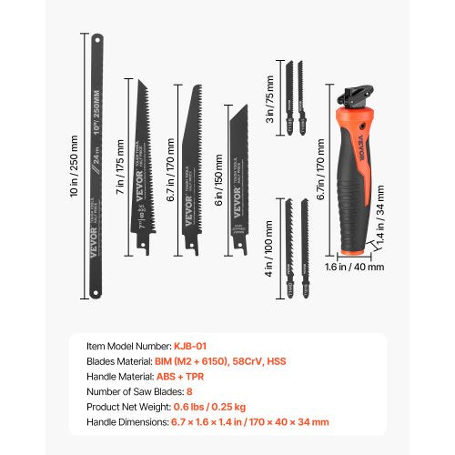 Jab Saw 6 in Keyhole Saw with Soft Grip Handle 8In1 MultiBlades Drywall