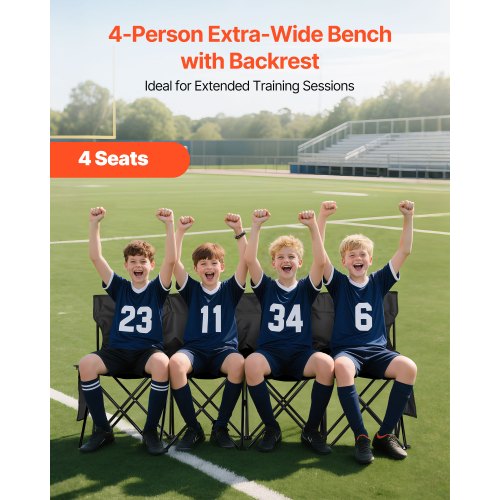 Portable Folding Bench 4 Seat Foldable Soccer Bench with Side Pockets